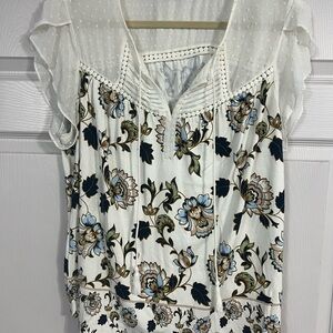 Stitch Fix Daniel Rainn White and Blue Floral Blouse